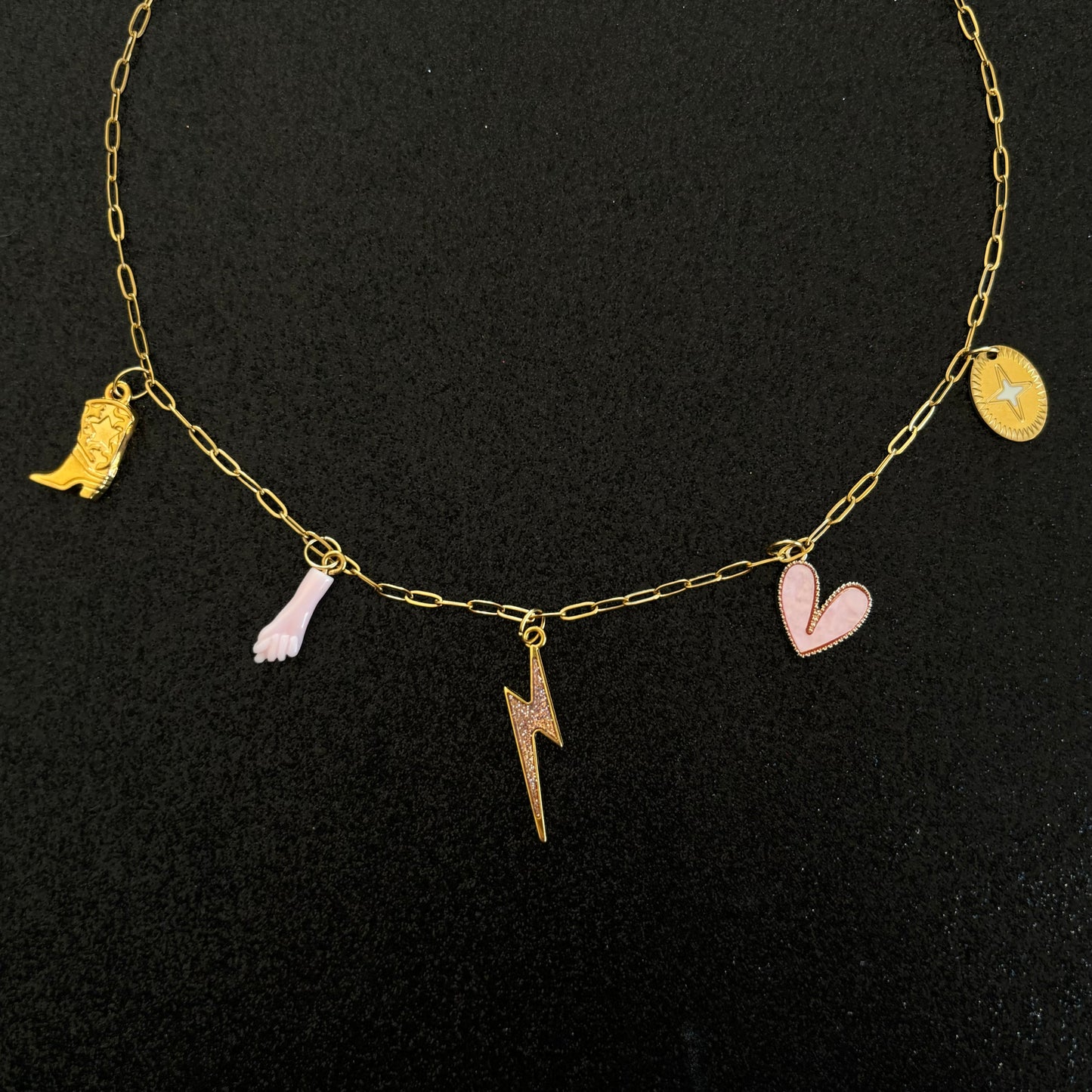 Collier breloques - éclair rose