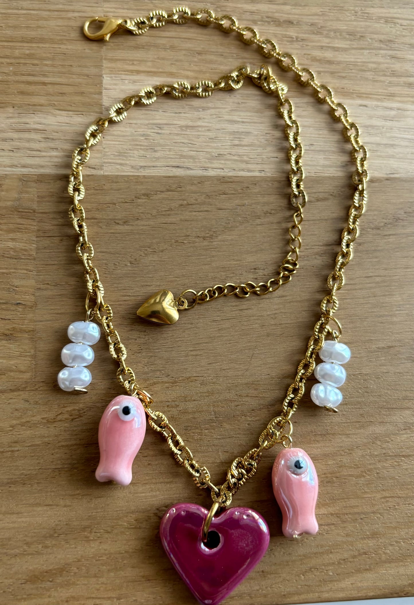 Collier breloques - poissons céramiques